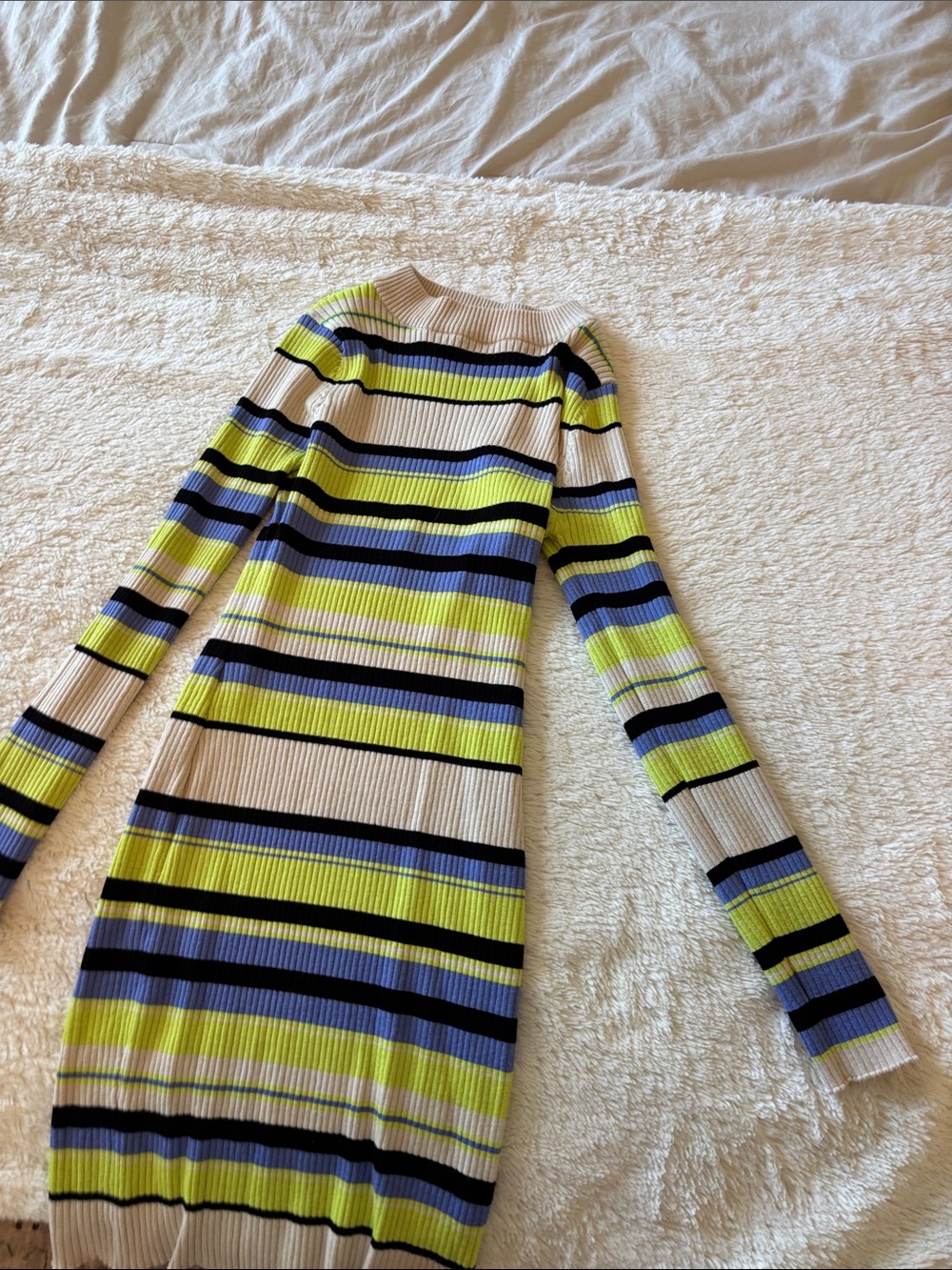 Fashion Nova Striped Ribbed Bodycon Dress in Lime, Navy & Cream M - Picture 3 of 7